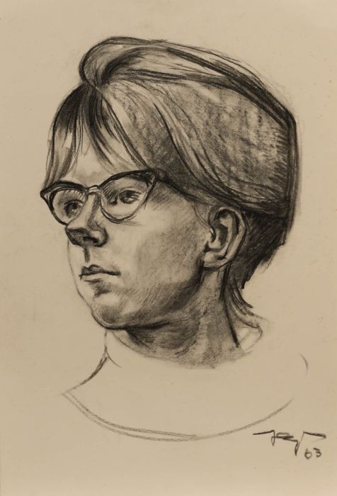 E.P. Clapholt - 1963 Charcoal Drawing, Study of a Woman with Glasses