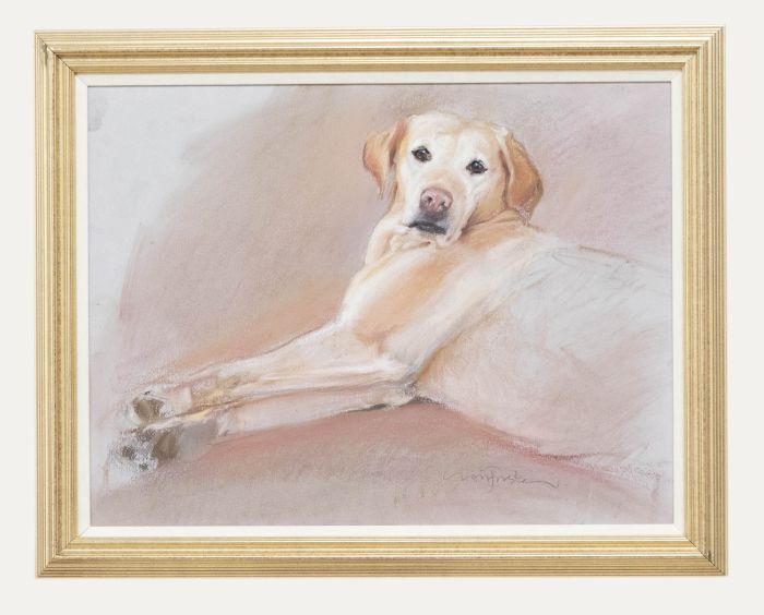 Framed 20th Century Pastel - Portrait of a Golden Labrador