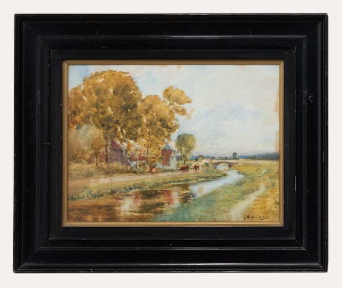 Arthur G. Piell - Early 20th Century Watercolour, Cattle on the River Path