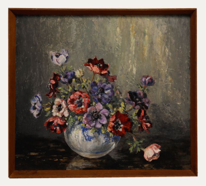 M. Davidson - Framed 20th Century Oil, Still Life of Anemones