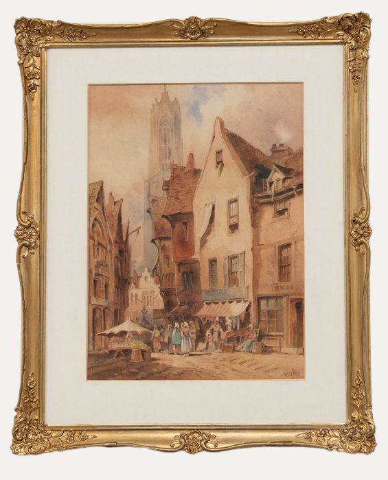 W. Allen - Late 19th Century Watercolour, Market in Liege