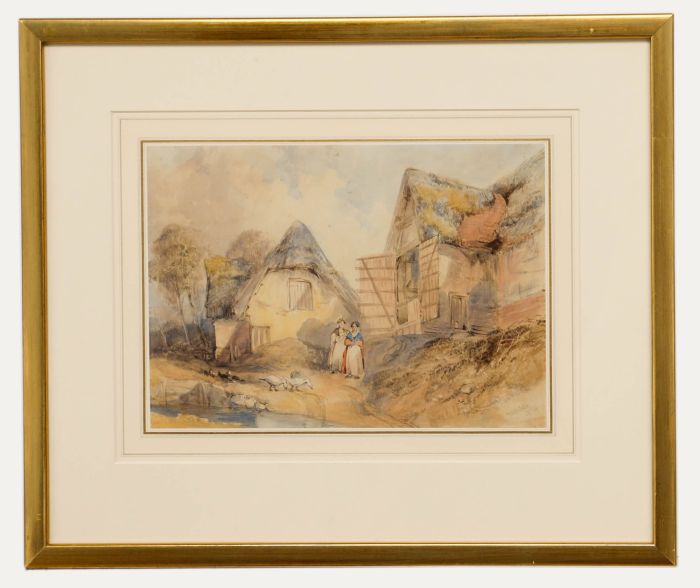 Thomas Colman Dibdin (1810-1893) - Framed Watercolour, Ladies on the Farm