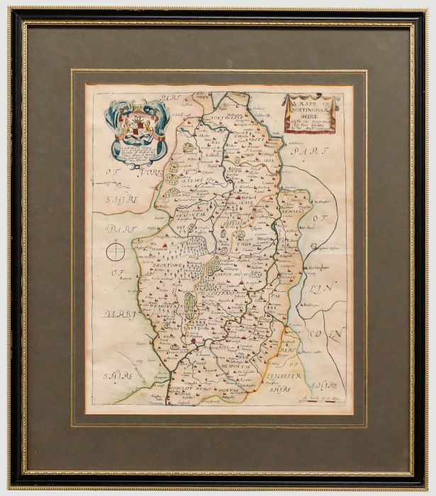 Richard Blome (1635-1705) - Framed c.1673 Engraving, A Map of Nottinghamshire