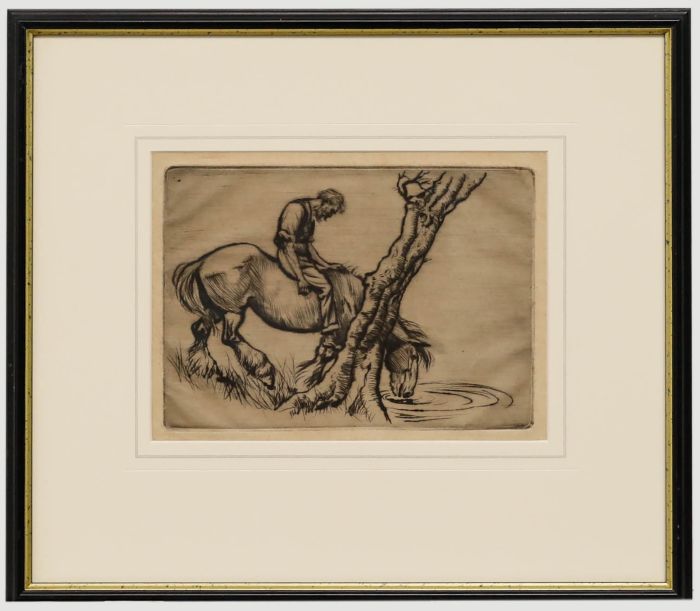Anton Lock (1893-1970) - Framed Early 20th Century Drypoint, A Tiring Ride