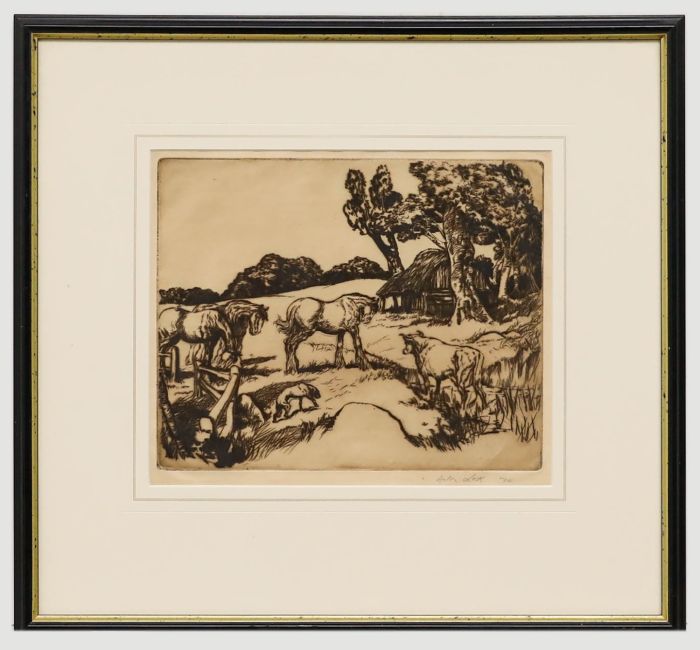 Anton Lock (1893-1970) - Framed Early 20th Century Drypoint, Animal Farm
