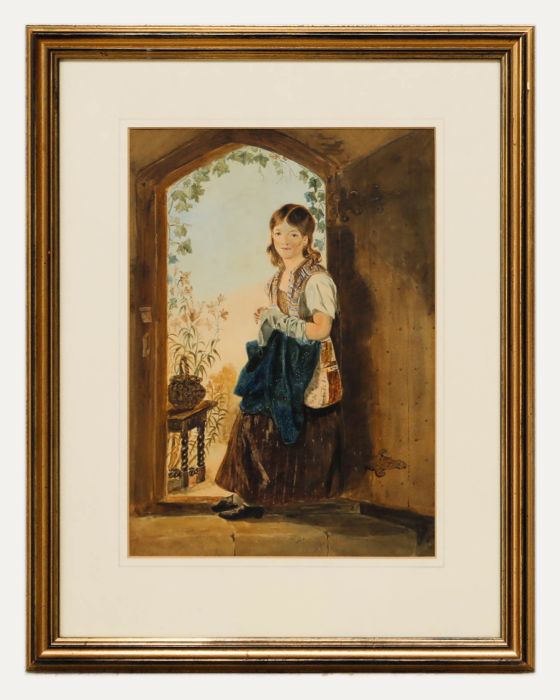 English School 19th Century Watercolour - Girl in the Doorway
