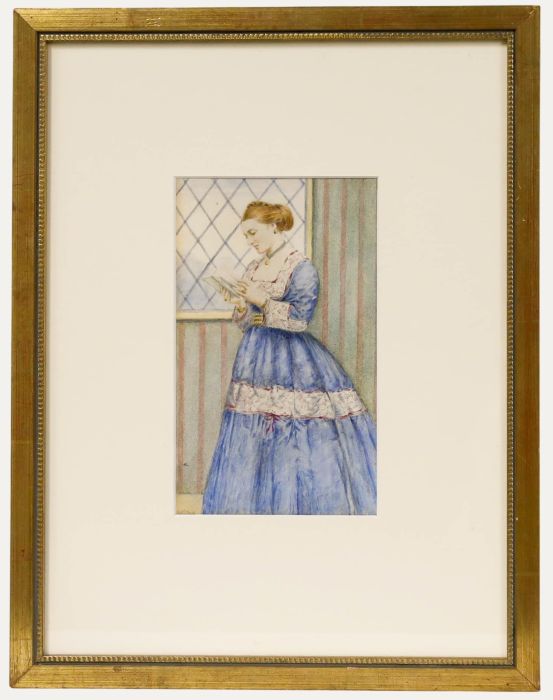 J. D. Watson - Late 19th Century Watercolour, Portrait of a Lady in a Blue Dress