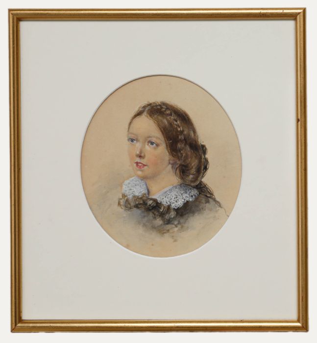 Framed 19th Century Watercolour - Portrait of a Girl