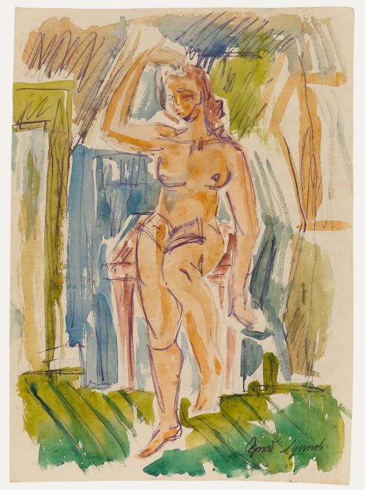 20th Century Watercolour - Nude with Book