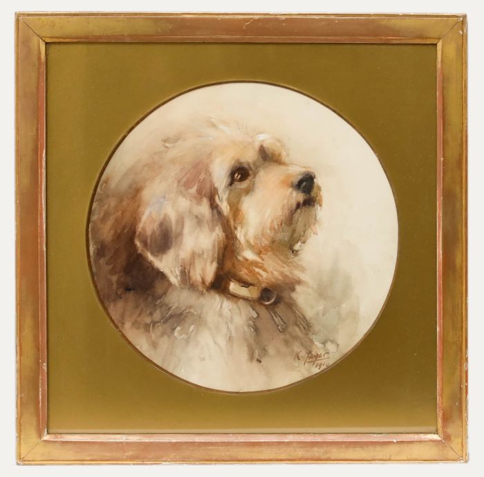 K. Mayer - Framed 1910 Watercolour, Portrait of a Dandie Dinmont