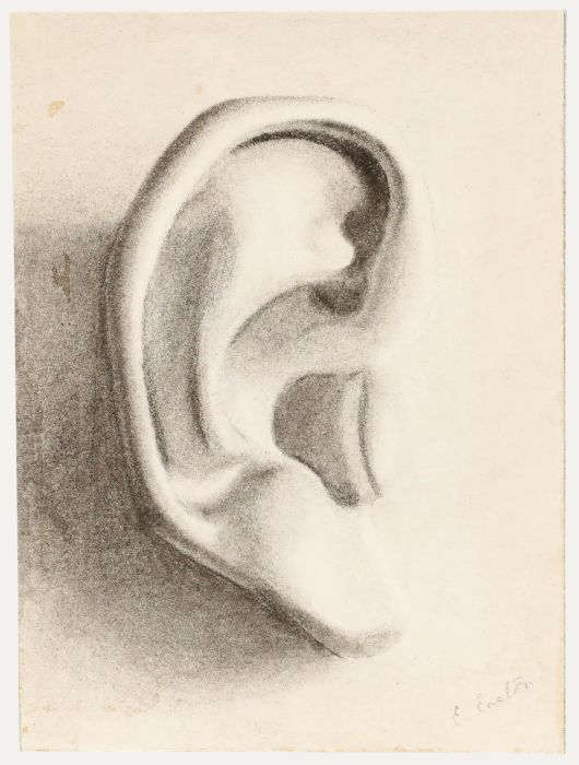 E. Easton - Early 20th Century Charcoal Drawing, A Listening Ear II