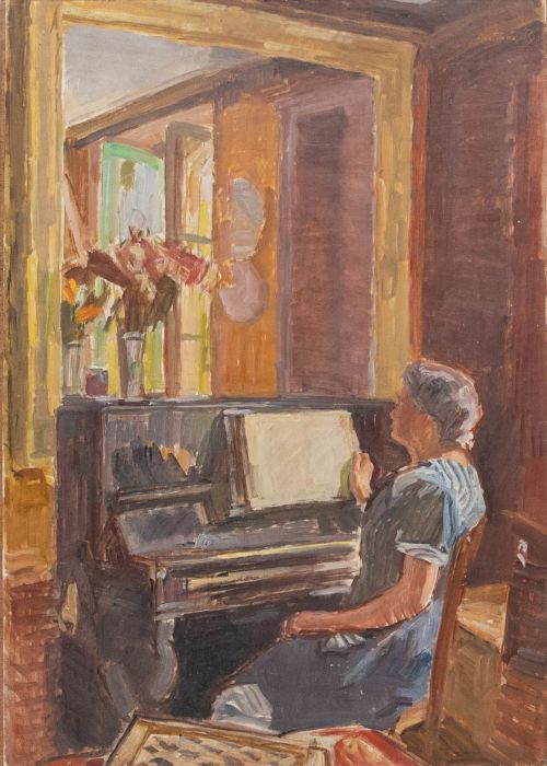 Bertrand Py (1895-1973) - Mid 20th Century Oil, Sitting at the Piano