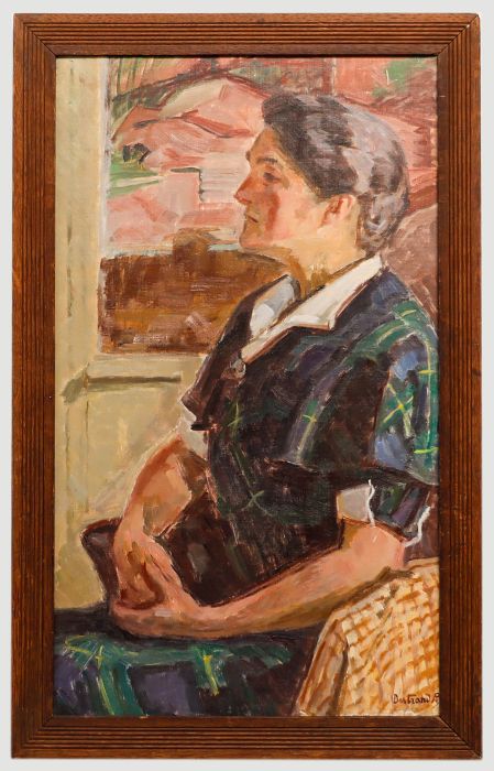 Bertrand Py (1895-1973) - Mid 20th Century Oil, Lady in a Tartan Dress