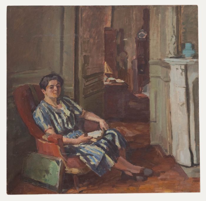 Bertrand Py (1895-1973) - Mid 20th Century Oil, Reading in the Salon