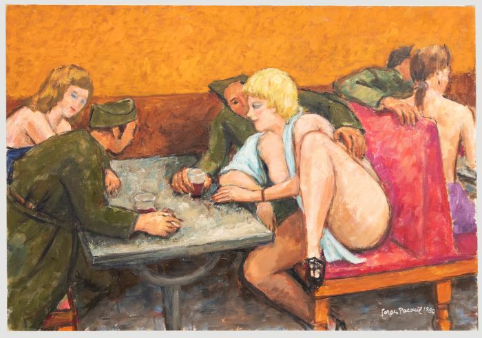 Georges Pacouil (1903-1996) - 20th Century Oil, Les soldats s'amusent