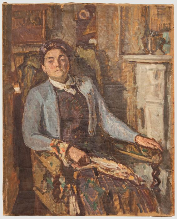 Bertrand Py (1895-1973) - Mid 20th Century Oil, Woman with Fan & Blue Bolero