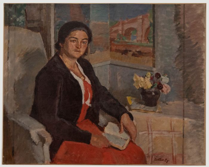 Bertrand Py (1895-1973) - Framed Mid 20th Century Oil, Portrait of a Lady in Red