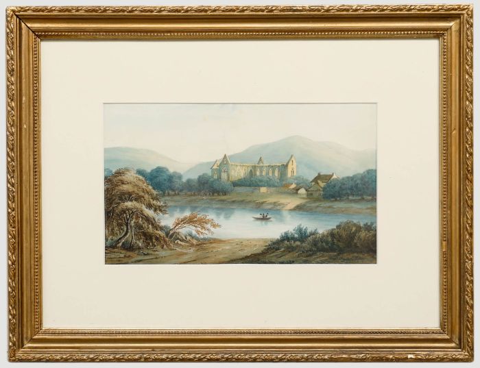 19th Century Watercolour - Tintern Abbey from The River Wye