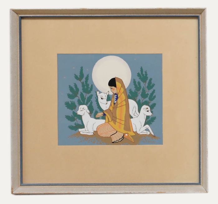 Harrison Begay (1917-2012) - Navajo 20th Century Silkscreen, Girl with Kids