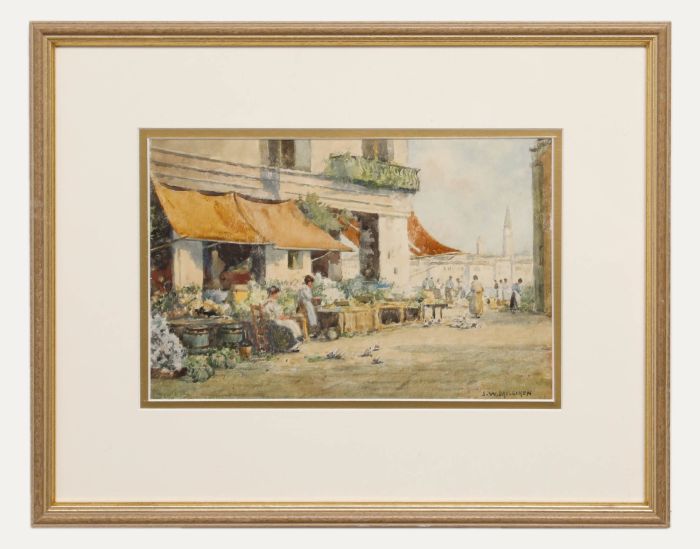 Joseph Milliken (1865-1945) - Watercolour, Market Place, The Grand Canal Venice