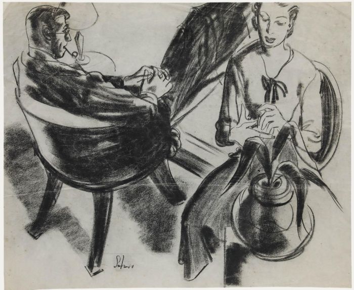 Film Noir c.1940 Charcoal Drawing - Time to Contemplate