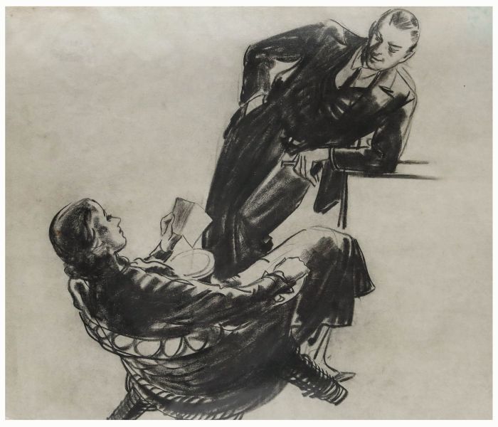 Film Noir c.1940 Charcoal Drawing - An Academic Exchange