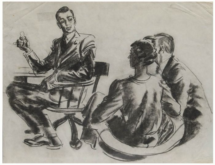 Film Noir c.1940 Charcoal Drawing - Critical Dialogue