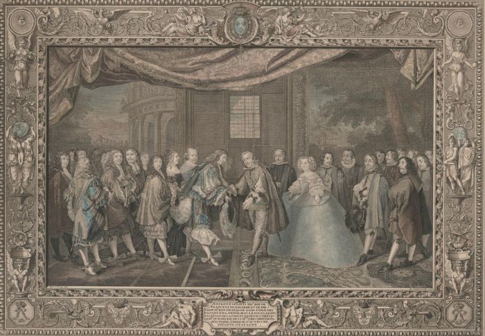 Jeaurat after Le Brun - 1728 Engraving, Meeting between Louis XIV and Phillip IV