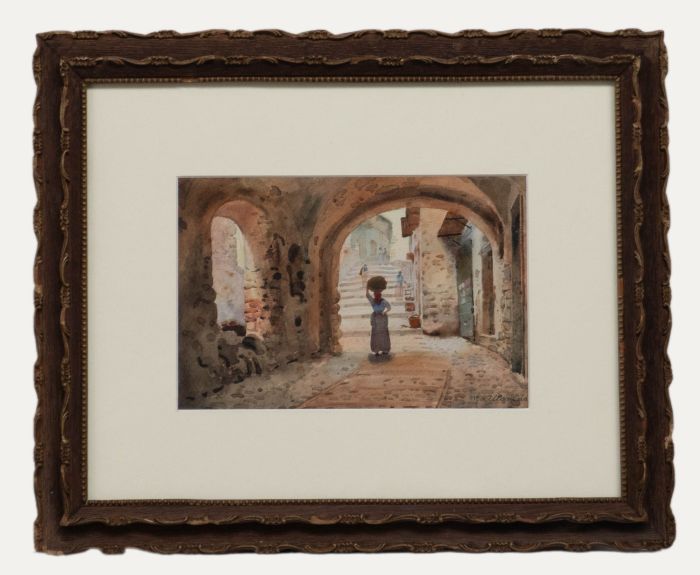 Michelle Allavena (1863-1949) - 19th Century Watercolour, A Street in San Remo