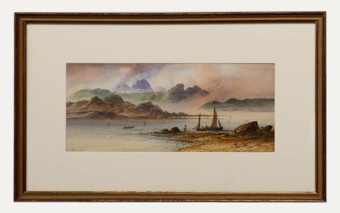 Edwin Earp (1851-1945) - Watercolour, Sublime Landscape with Fishing Boats