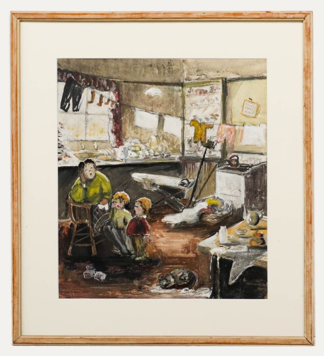 Ruskin Spear CBE RA (1911-1990) - Gouache, A Tired Mother with her Two Children 