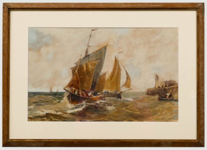 E. D. Percival (fl.1891-1905) - Framed Watercolour, Luggers Entering Calais