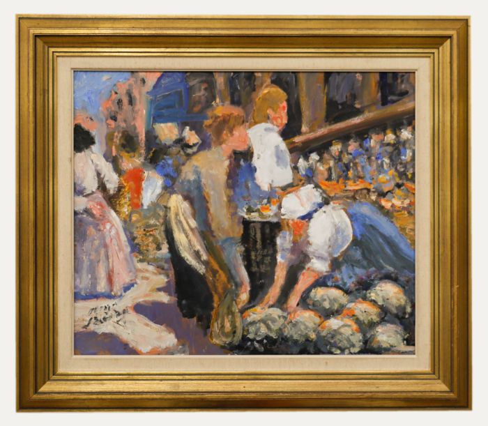 Serge Sauvage - Framed 20th Century Oil, The Daily Market