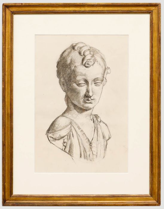 French School Mid 20th Century Charcoal Drawing - Study of A Roman Statue II