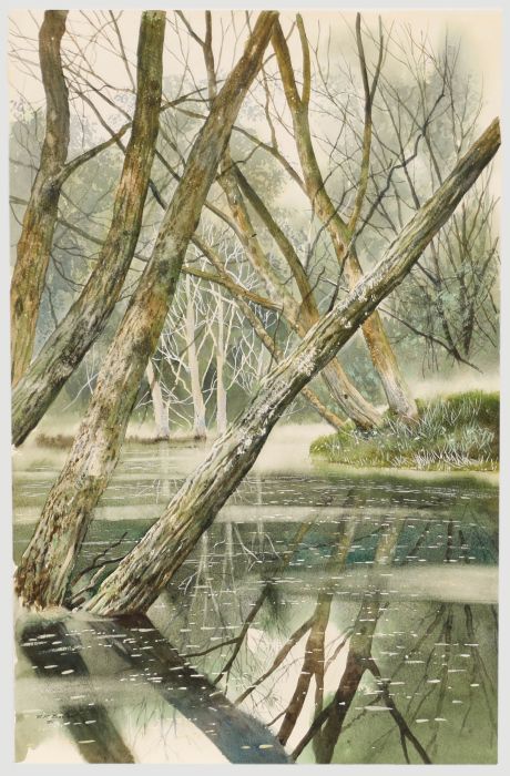 R. M. Bolton - 20th Century Watercolour, Winter on the River