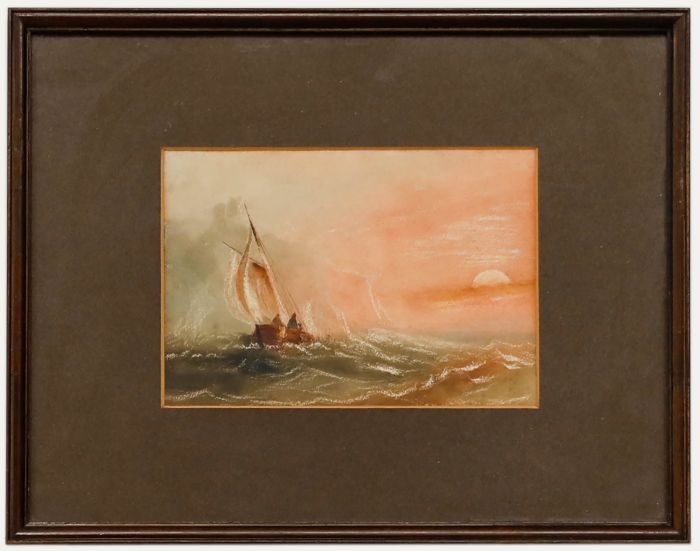 Framed Late 19th Century Watercolour - Sailing at Sunset