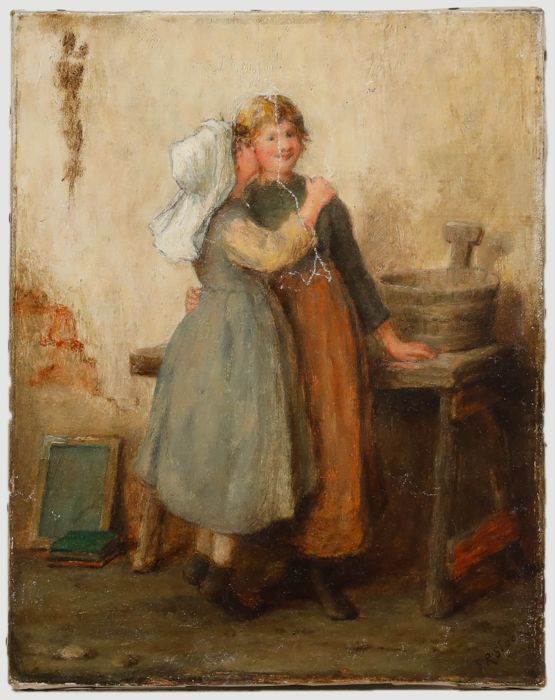Francis R. Stock (fl.1875-1884) - Late 19th Century Oil, A Kiss for Sister