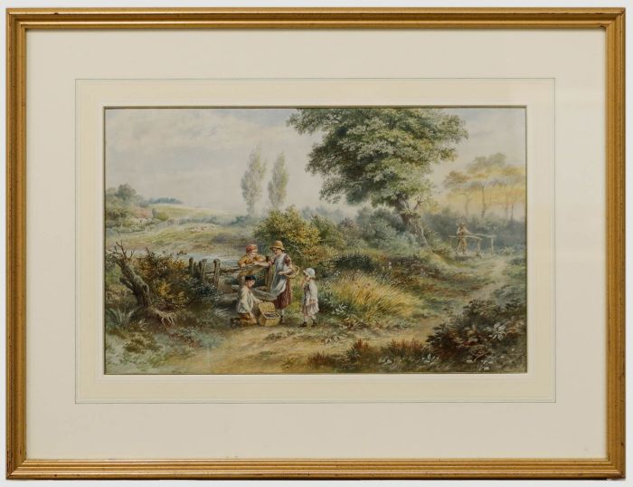 Attrib. Horace Hammond (1842-1926) - Framed Watercolour, Children by a Stile