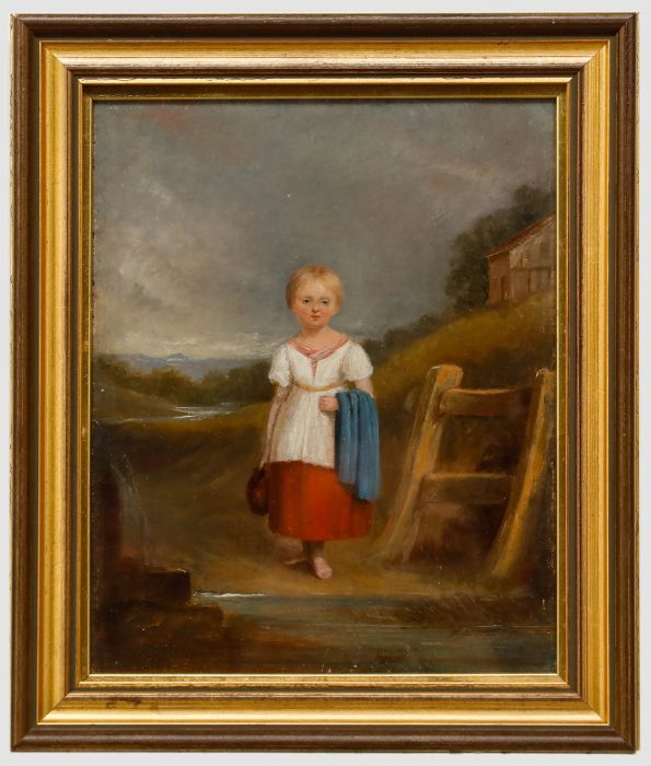 Fine English School 19th Century Oil - Portrait of a Girl Fetching Water