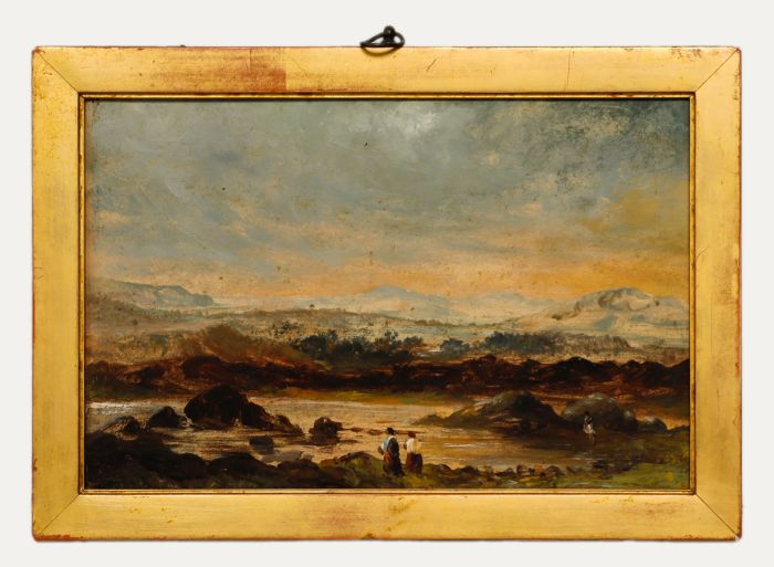 19th Century Oil - Mountain Landscape with Figures