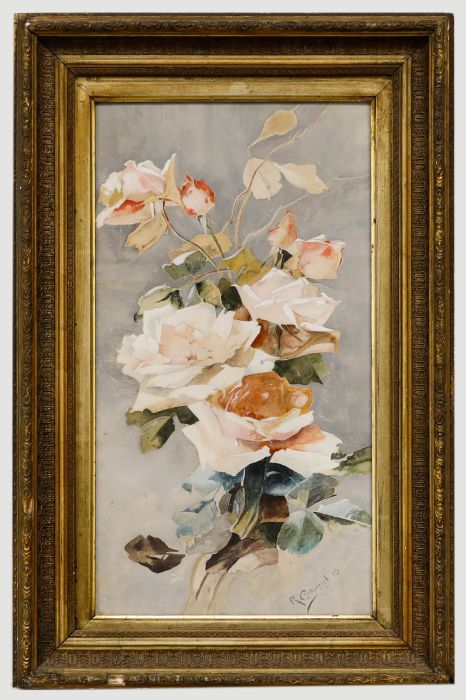 R. Crespinel  - 1909 Watercolour, Pink Roses