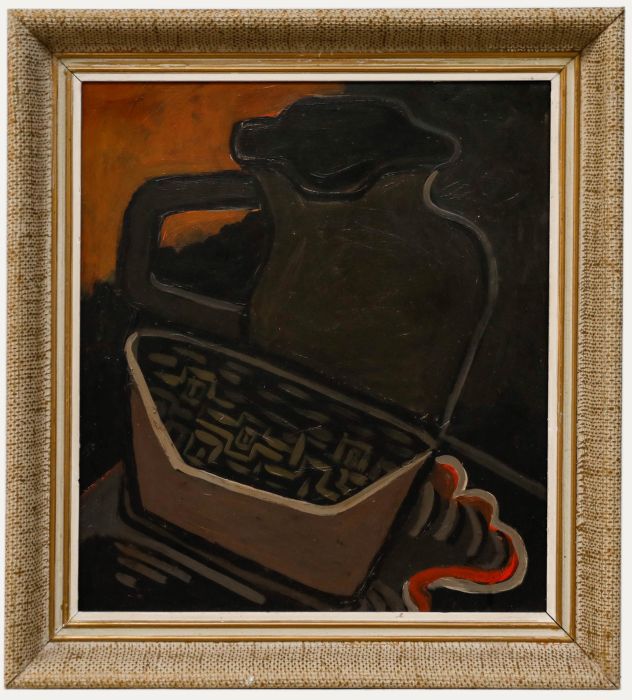 Framed 20th Century Oil - Still Life of a Jug and Basket