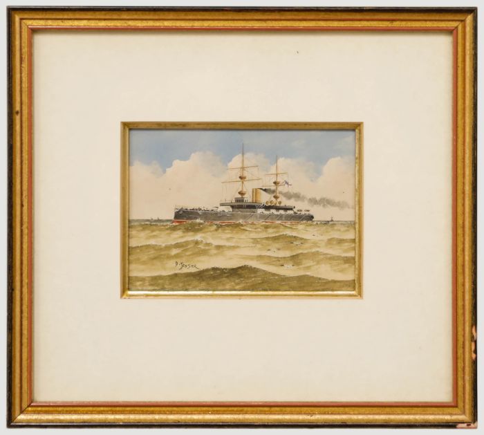 D. Sinsier - Framed Early 20th Century Watercolour, Study of a Battleship at Sea
