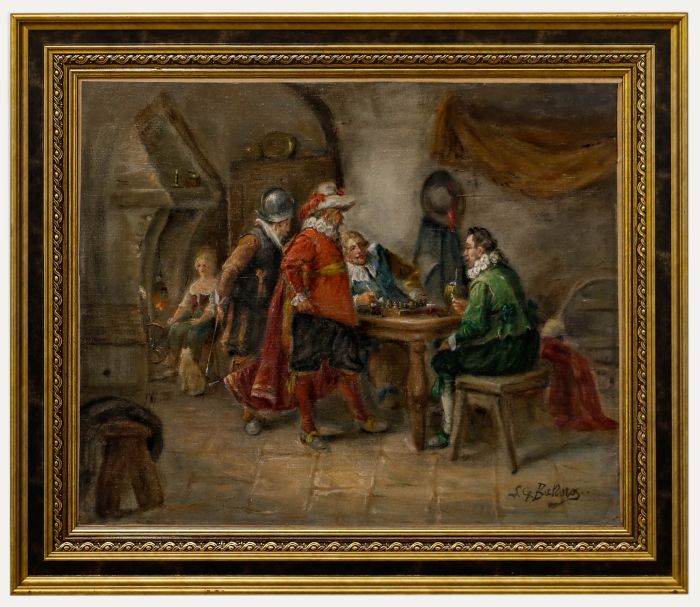 Luigi Giorgio Baldero (1842-1900) - 19th Century Oil, Chess At The Tavern