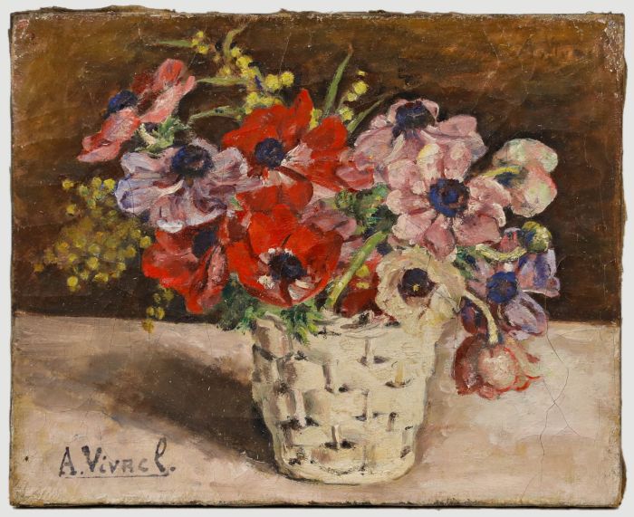 Andre-Leon Vivrel (1886-1976) - 20th Century Oil, Basket of Anemones