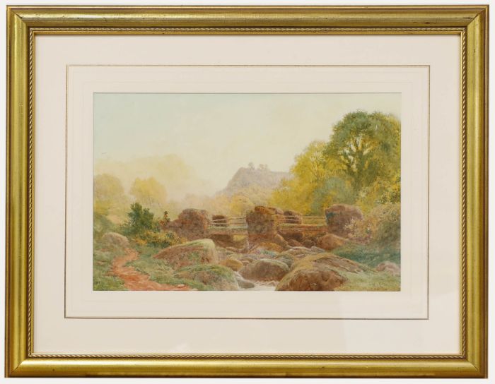 Henry Hilton (fl.1879-1888) - Watercolour, Fishing From The Old Stone Bridge