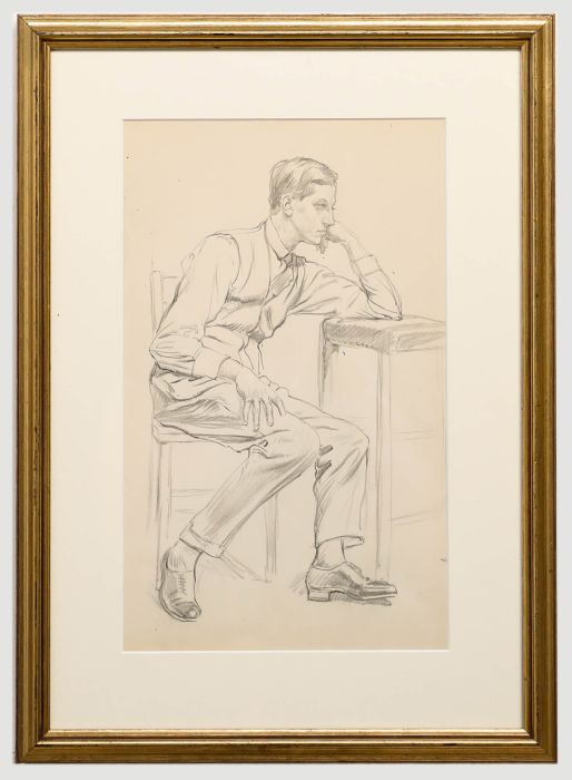 Early 20th Century Graphite Drawing - Deep in Thought