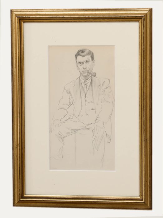 Framed 20th Century Graphite Drawing - Portrait of a Gentleman Smoking a Pipe