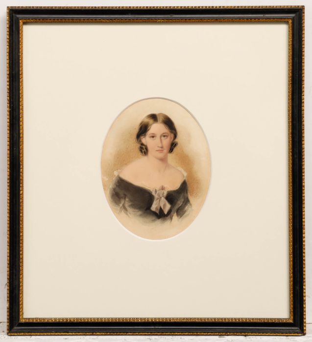 Mid 19th Century Watercolour - Portrait of a Young Woman with Hazel Eyes