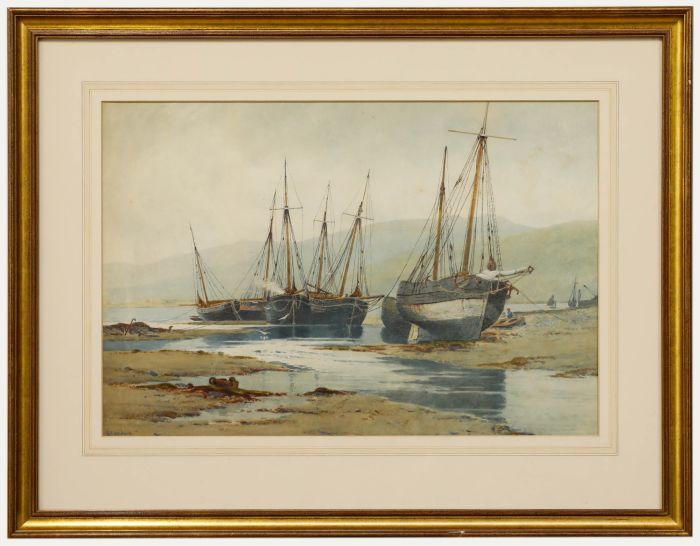 Charles L. Saunders (1855-1915) - Framed Watercolour, Fishing Boats at Low Tide